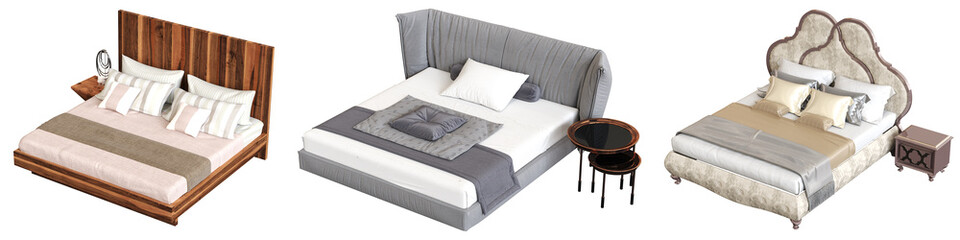 Fototapeta na wymiar bed isolated on white background, interior furniture, 3D illustration, cg render 