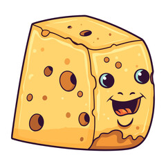 funny cartoon cheese slice on white background