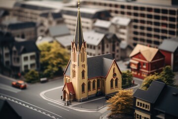 Obraz premium Miniature model of Church in the city center