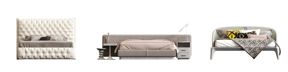 bed isolate on a transparent background, interior furniture, 3D illustration, cg render
