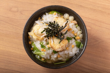 ホタテの天ぷらのだし茶漬け