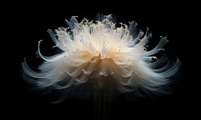  a white flower with a black background is photographed in this image.  generative ai