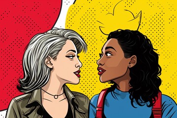 comic strip featuring a lesbian couple - obrazy, fototapety, plakaty