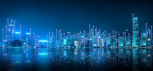 Fototapeta na wymiar Smart Network and Connection city of Hong Kong