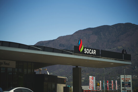 14.04.2023 Switzerland, Europe. Gas station sign of SOCAR (State Oil Company of Azerbaijan Republic)