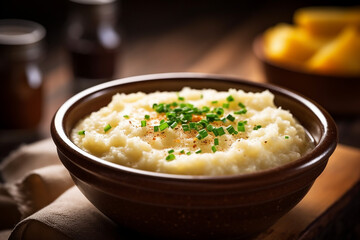 Delicious Grits on Wooden Table - Created with Generative AI Tools
