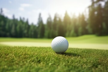 Fototapeta premium A golf ball on a tee with an empty golf course
