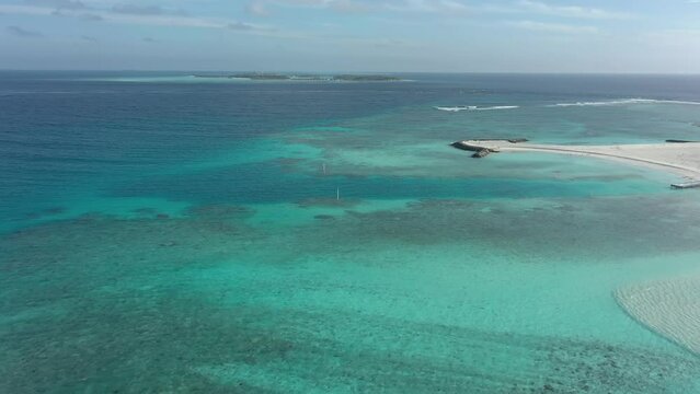 Drone shot of Maafushi island. Maldives on sunny day