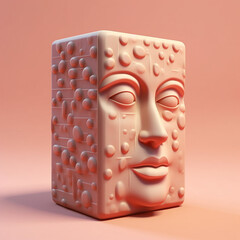 3D illustration of a square face emoticon