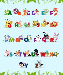 Obraz na płótnie Canvas cartoon animal alphabet poster