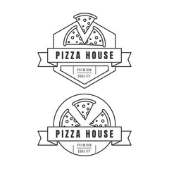 Set of pizza logo, badges, banners, emblems for fast food restaurant. - Vector.