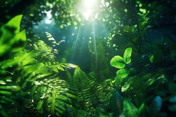 Fototapeta na wymiar Lush canopy of a rainforest a light beam