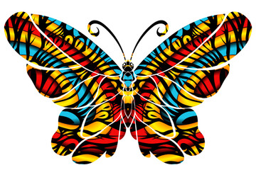 Beautiful symmetrical colourful gradient butterfly design with batik ethnic dayak pattern 