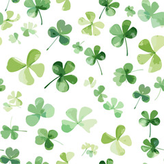 Clover leaves in watercolor drawing style, seamless pattern