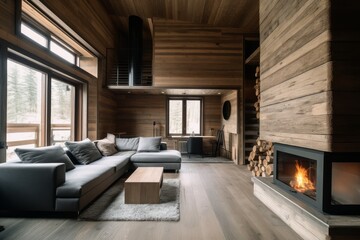Cozy interior fireplace room. Generate Ai