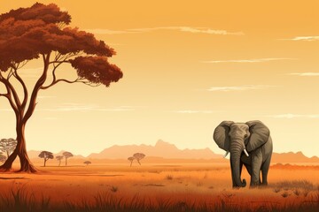 Obraz premium Elephant african savanna background. Generate Ai
