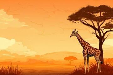 Giraffe african savanna tree. Generate Ai