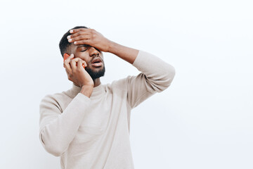 Fototapeta premium man smile happy young black phone african businessman mobile technology business