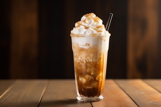 Refreshing Root Beer Float on Wooden Table - Created with Generative AI Tools