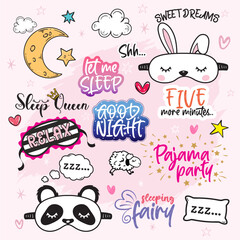 Rabbit and Panda sleep masks set. Cute sticker collection. 