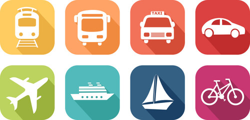 
Coloured icons illustrating different means of transport, on PNG files