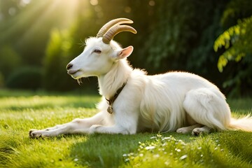 Obraz na płótnie Canvas white goat on green grass