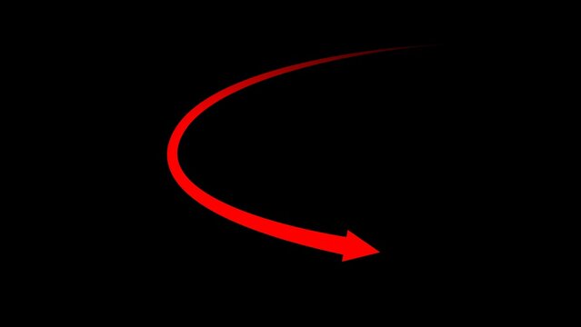 Red arrow arc growth animation, alpha channel