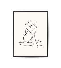 Vector modern art poster with female silhouette. Aesthetic minimalist style. Hand drawn illustration.