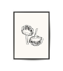 Vector modern art poster with artichoke. Aesthetic minimalist style. Hand drawn illustration.