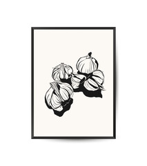 Vector modern art poster with garlic. Aesthetic minimalist style. Hand drawn illustration.