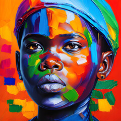 Oil painted face of a African Boy