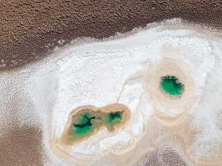 Aerial view of the famous tourist attraction Ojos del Mar near Tolar Grande in the Argentinian...