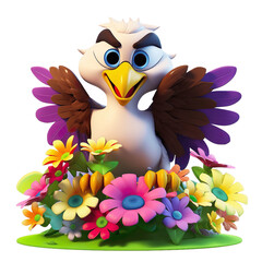 Cute Floral Cartoon African Eagle