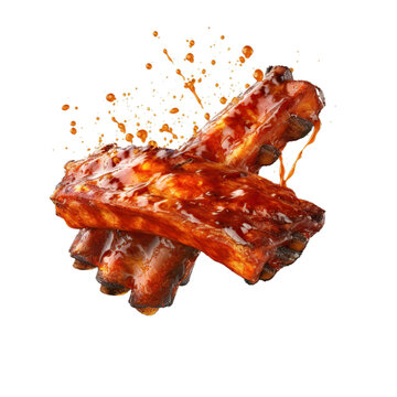 recommend clip art: Grill pork beef ribs, realistic 3d ribs with honey, grilled meat collection, ultra realistic, icon, detailed, angle view food photo, ribs composition