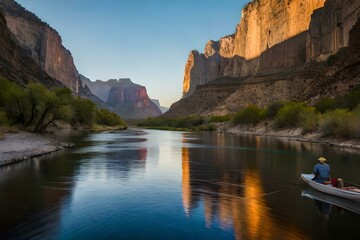 Scenic river view in Santa Elena Canyon at Big Bend National Park, Texas. Generative AI