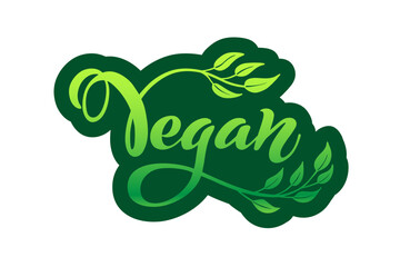 Vegan. Handwritten lettering for restaurant, cafe menu. Vector elements for labels. Vector illustration, food design.