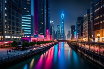 Fototapeta na wymiar city skyline at night generated by AI tool