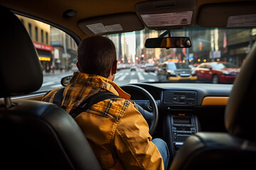 taxi driver in the front seat, back view. ai generative - obrazy, fototapety, plakaty