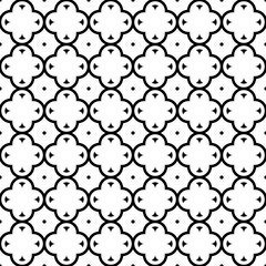 Seamless surface pattern design with quatrefoil figures. Oriental traditional ornament with repeated rounded shapes. Window tracery wallpaper. Grid motif. Digital paper abstract. Vector illustration.