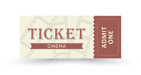 Retro vintage cinema ticket with stub, template. Vector illustration