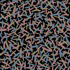 Abstract geometric layered seamless pattern Light pastel delicate multicolor oval motifs on a black background