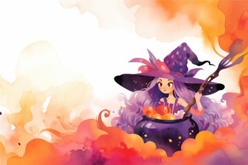 Halloween banner with witch illustration