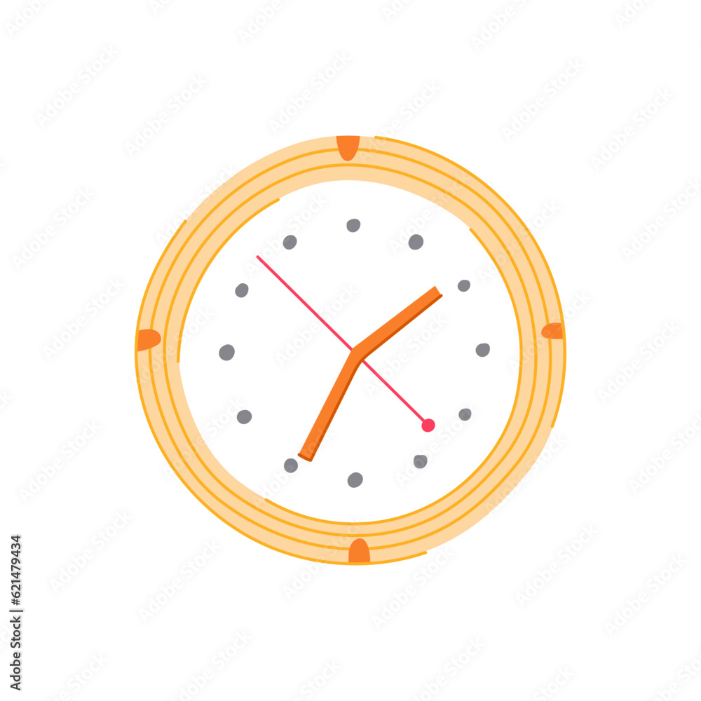 Poster object wall clock cartoon. second office, modern timer, pointer symbol object wall clock sign. isola