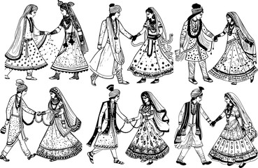 Indian Groom and Bride Black and White coloring page