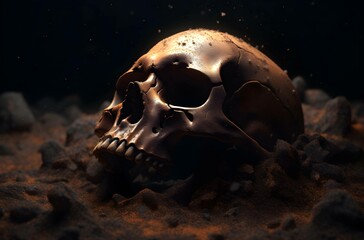 Photo halloween concept scary human skull in witch halloween costumegenerative ai