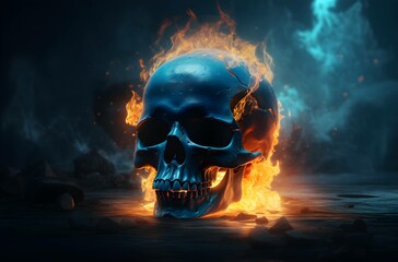 fire on skull , generative AI