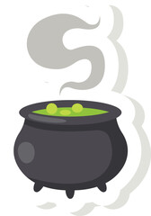 illustration boiling cauldron with magic potion sticker icon