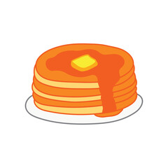 Kids drawing Cartoon Vector illustration fresh tasty hot pancakes with butter and maple syrup food Isolated on White Background