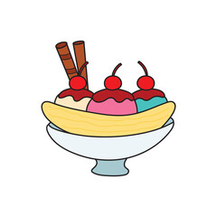 Kids drawing Cartoon Vector illustration banana split icon Isolated on White Background
