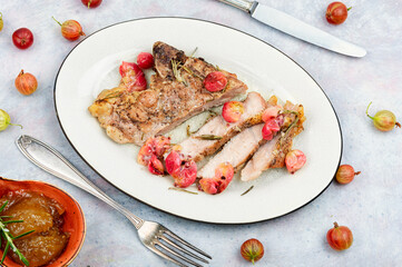 Beef steak with berry, bbq food.